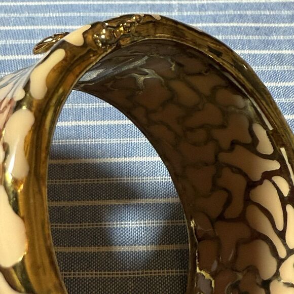 RARE Vintage Angélique de Paris Ivory Resin & Gold over Sterling‎ Hinged Cuff - Picture 3 of 9